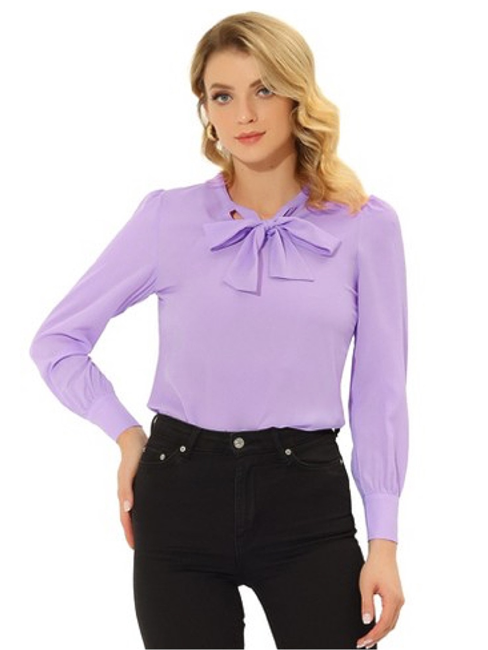 Lilac Tie at Neck Long Sleeve Blouse • NWT • 23" p2p, 26" length